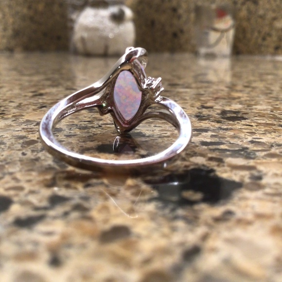 White Gold Plated Brass Created Fire Opal with cubic zirconia sz 6 - Picture 6 of 8